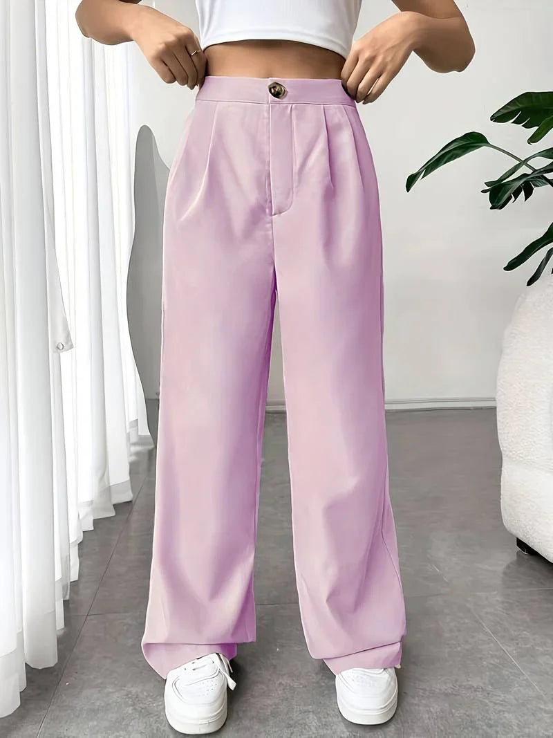 Rhea - Stylish High-Waisted Wide-Leg Trousers with Pleated Details