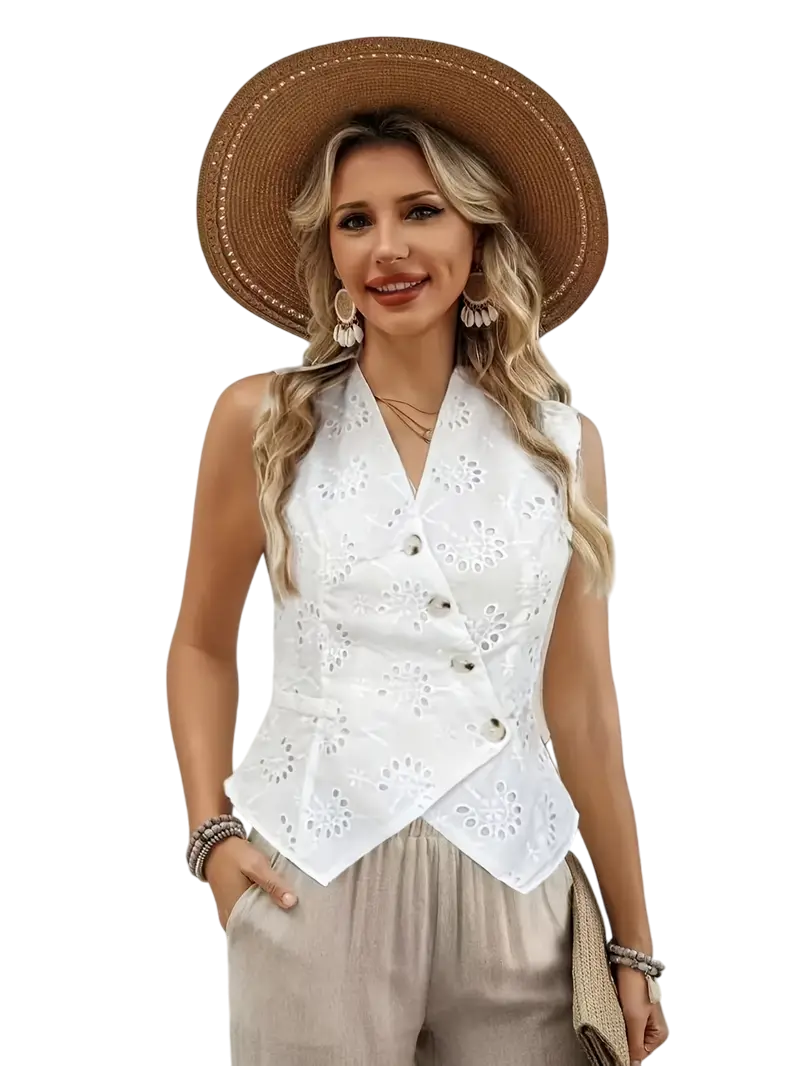 Avery - Stylish Sleeveless Cotton Vest with Embroidered Design