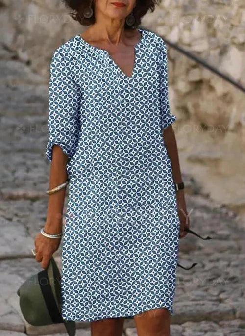 Sidonie- Stylish Loose Dress with Trendy Pattern and V-neck Design
