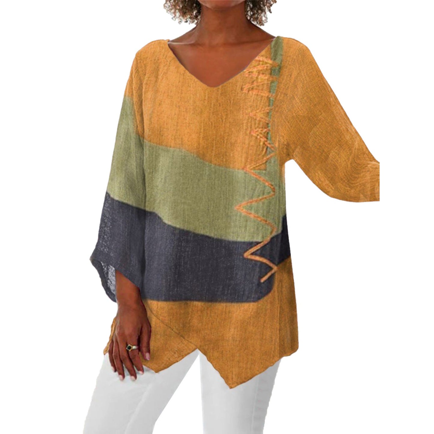 Cyrene- Artistic Retro T-Shirt with Cotton and Linen Blend