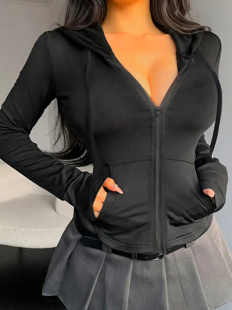 Belinda - Fitted Cotton Zip-Up Hoodie with Drawstring Hood and Pockets