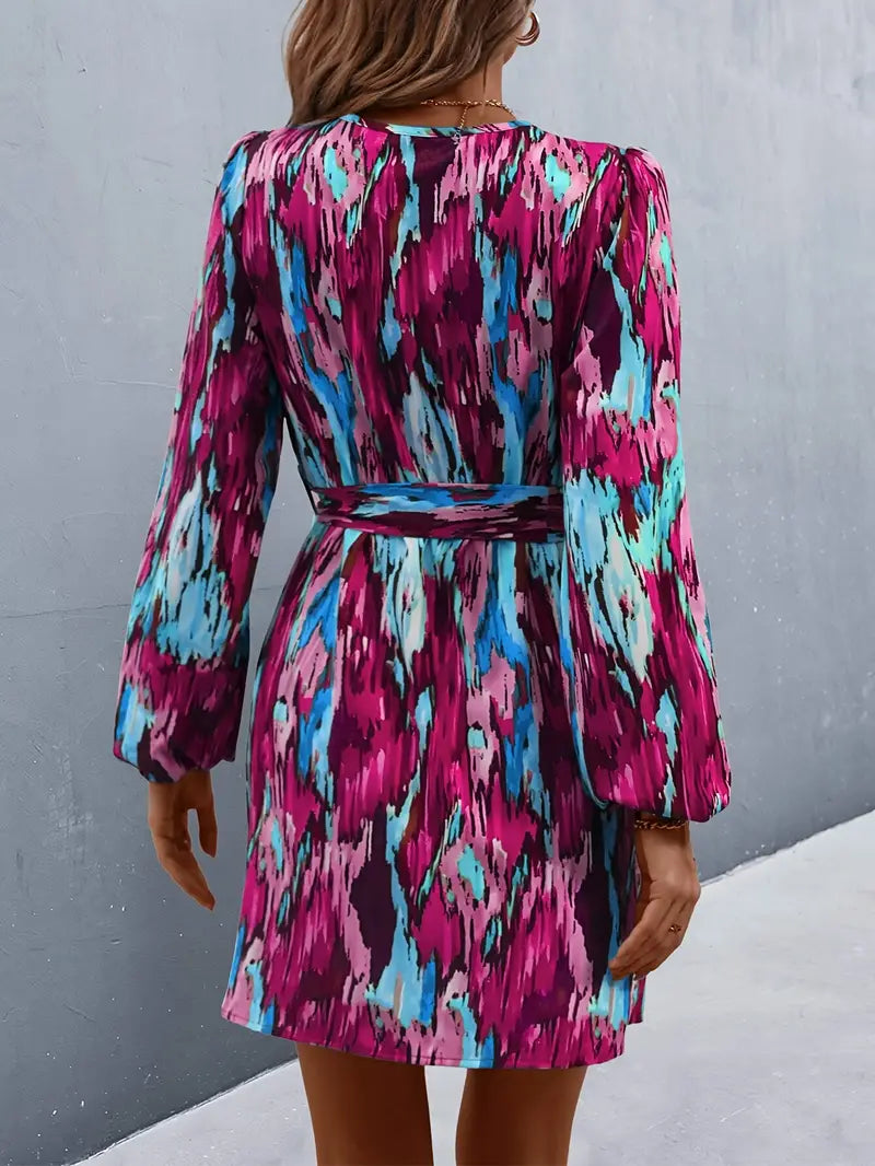 Jane - Colorful Long-sleeved Wrap Dress with Adjustable Waistband