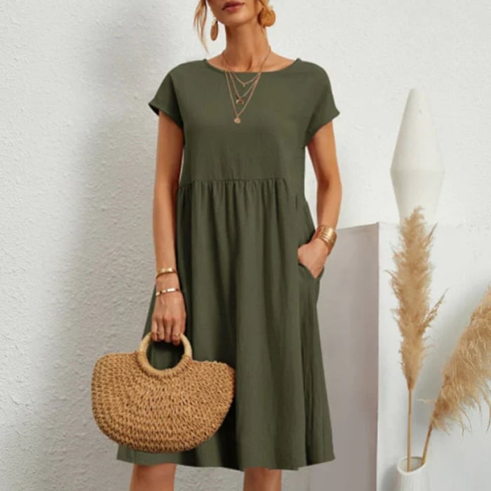 Amice - Timeless Women's Cotton Dress with Round Neckline