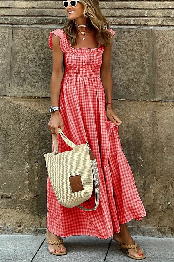 Heida - Stylish Checked Maxi Dress for Casual Elegance