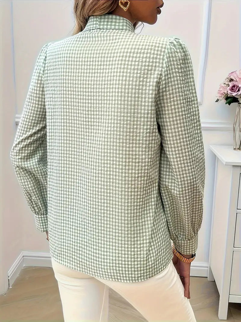 Karen - Charming Cotton Blouse with Bow Tie and Gingham Pattern