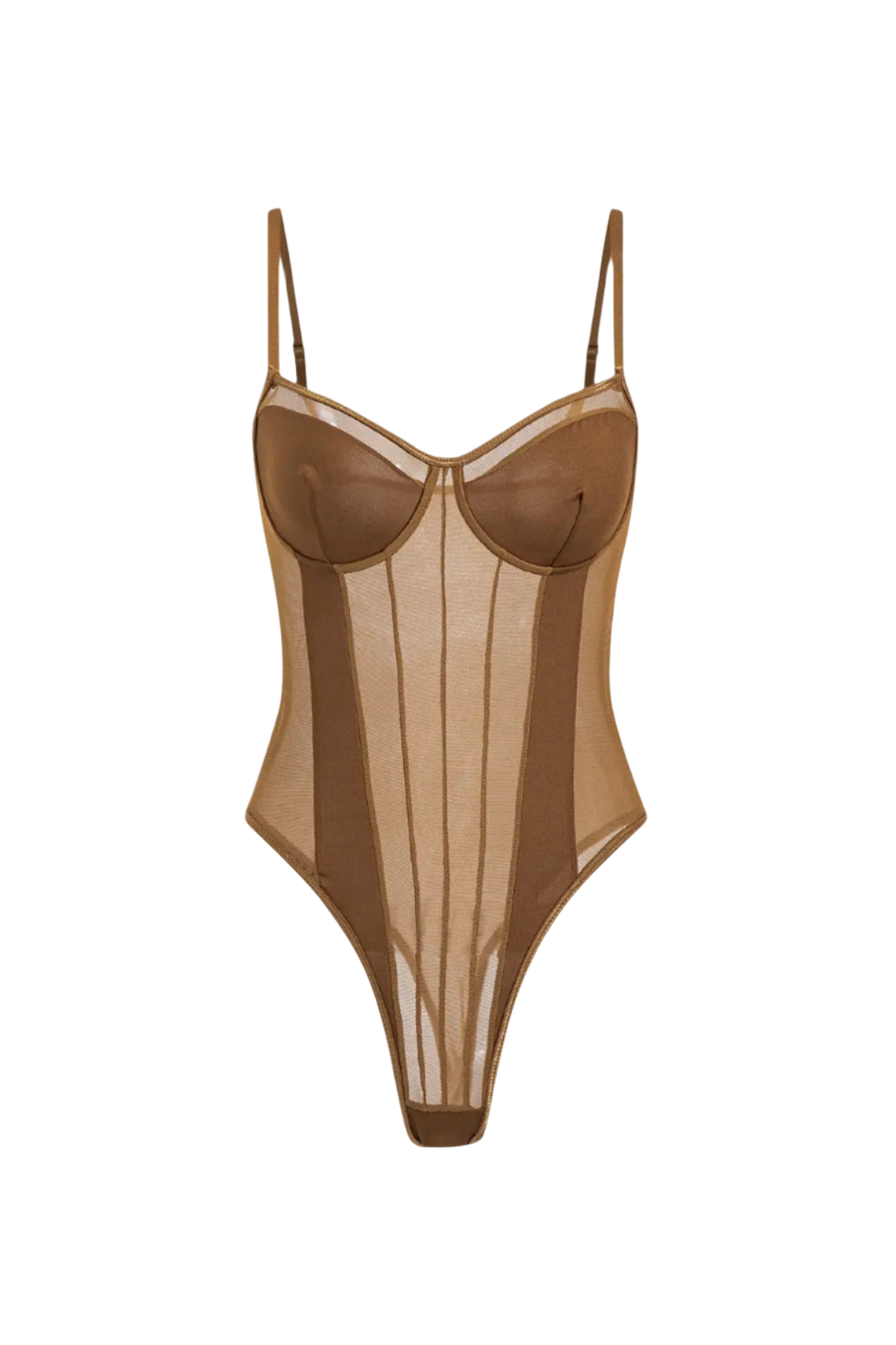Fay - Sexy Backless Mesh Women's Sheer Corset Bodysuit for Stunning Allure