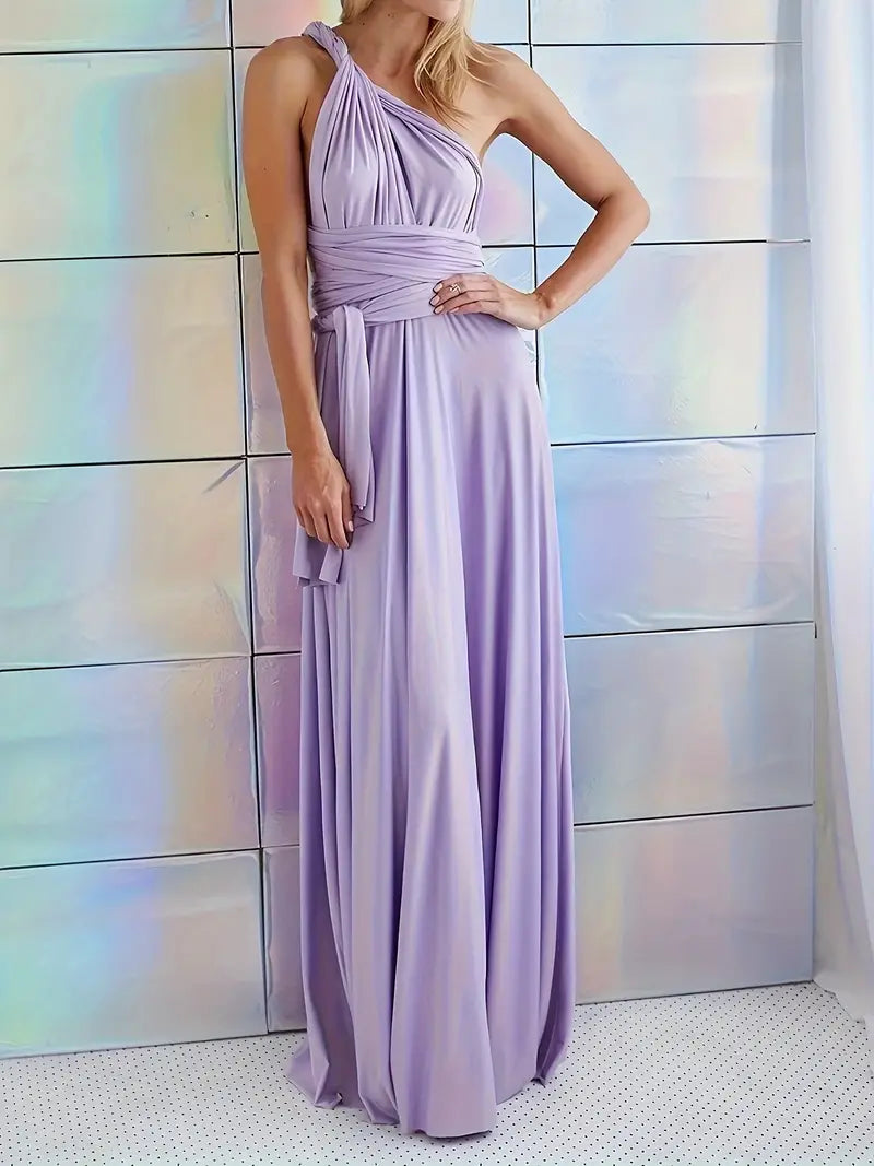 Carwyn - Elegant Women's Dress with Ruffled Back and Flirty Tie Belt