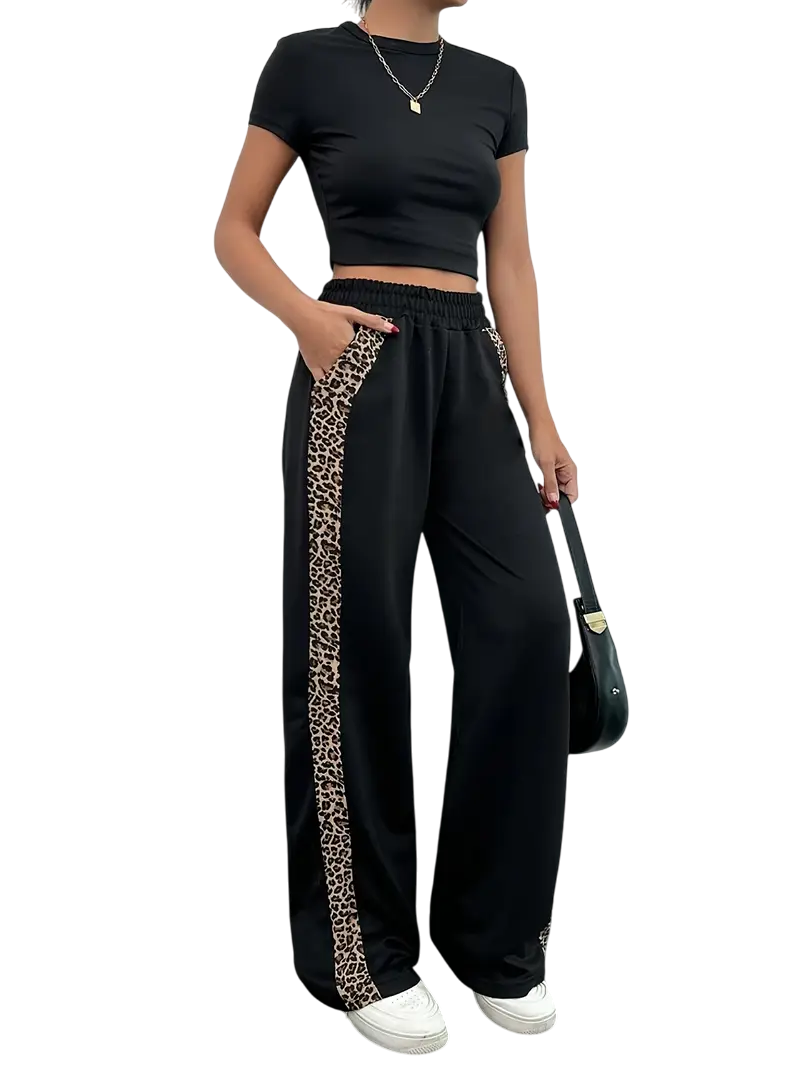 Valeska - Elegant Wide-Leg Trousers with Leopard Print Side Stripes