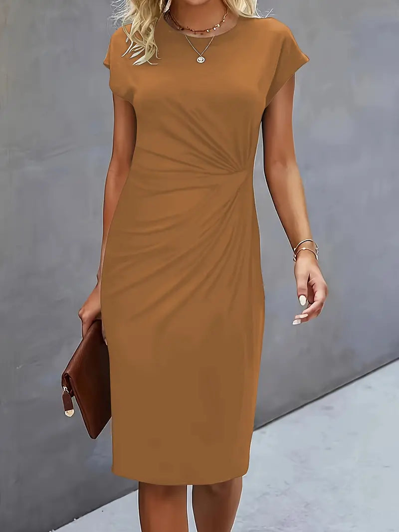 Livia - Elegant Women's Sheath Dress with Ruched Waist and Short Sleeves