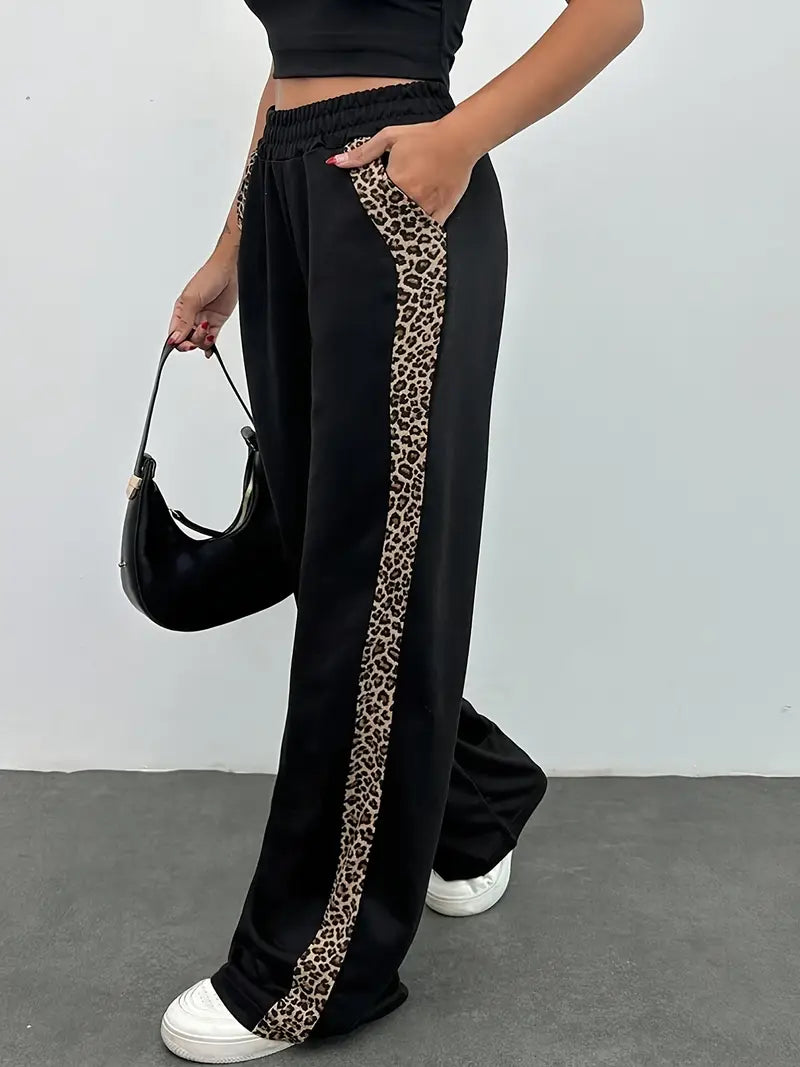 Valeska - Elegant Wide-Leg Trousers with Leopard Print Side Stripes