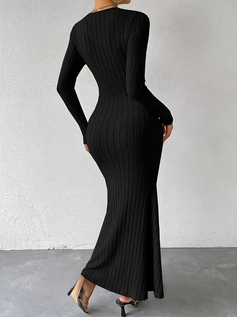 Ottilie - Chic Sexy Knitted Maxi Dress with Twisted Front and Deep V-neck