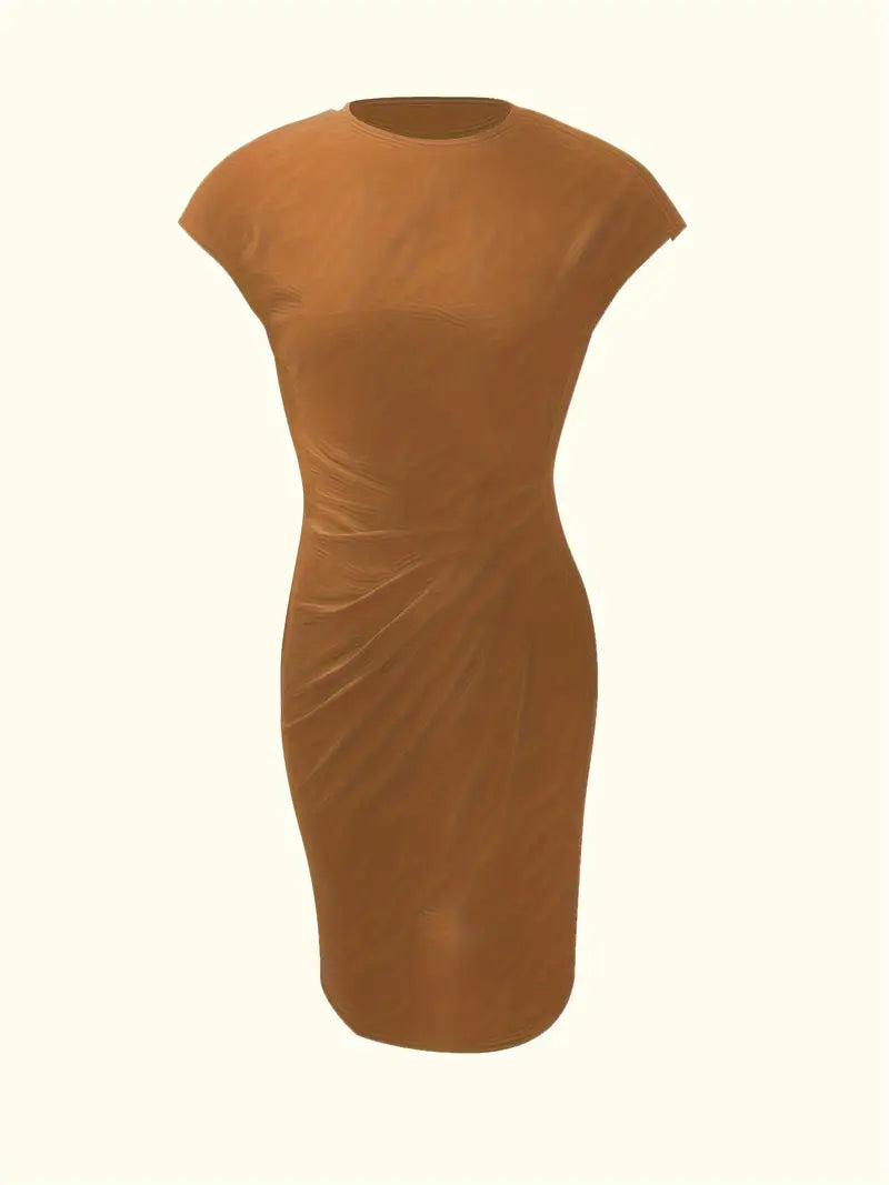 Livia - Elegant Women's Sheath Dress with Ruched Waist and Short Sleeves