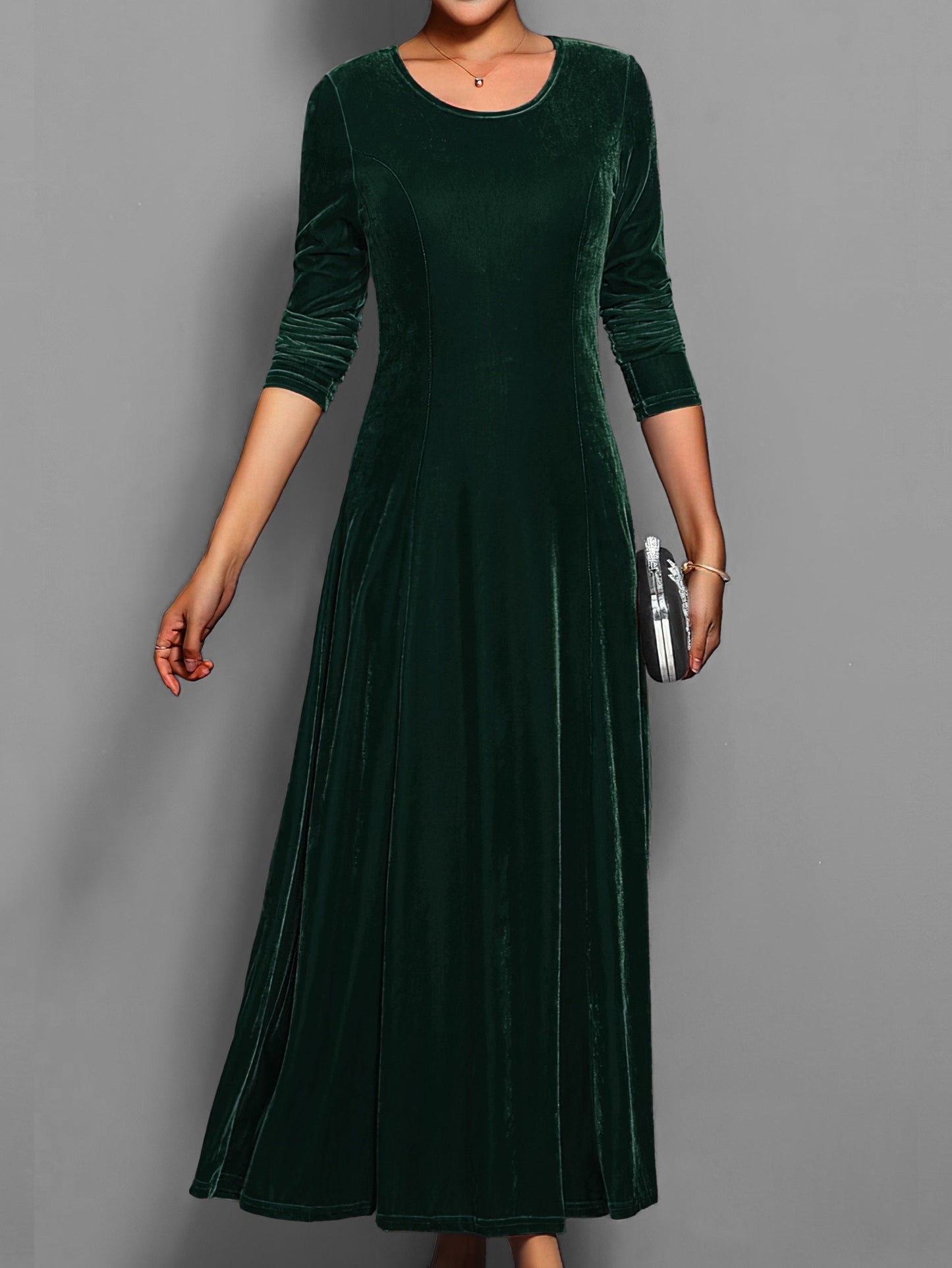 Finley - Casual Solid Midi Dress with Long Sleeves for Autumn Events