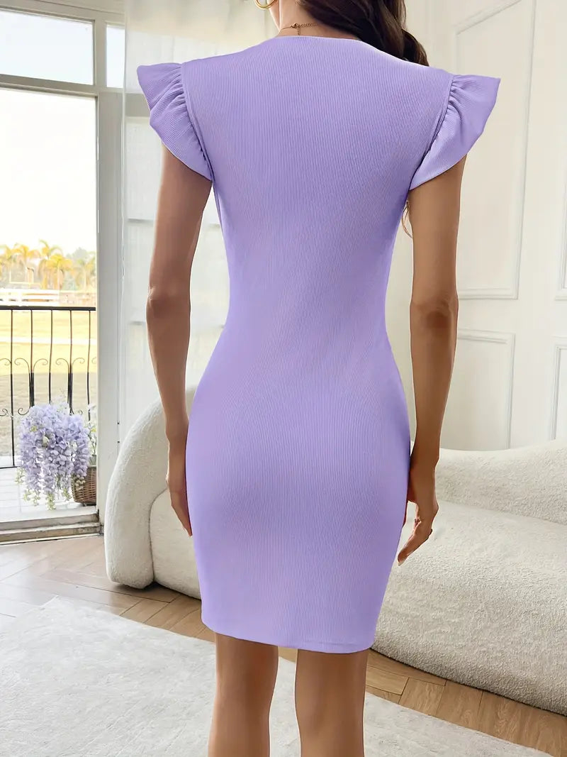 Carol - Chic Bodycon Dress with Ruffled Cap Sleeves