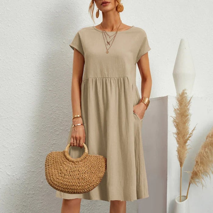 Amice - Timeless Women's Cotton Dress with Round Neckline