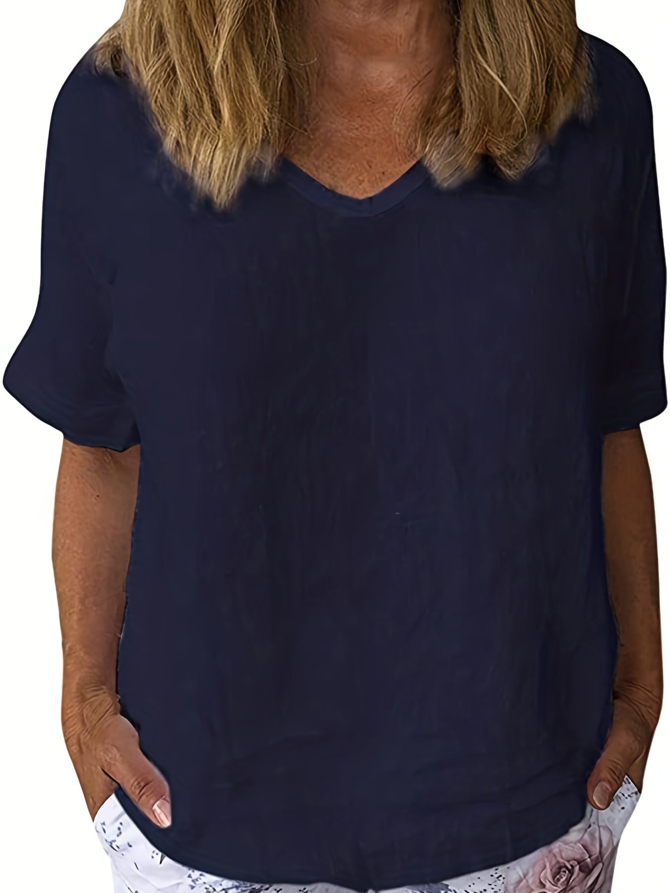 Rahima - Elegant Women's White V-Neck Linen Blouse with Semi-Sheer Quality
