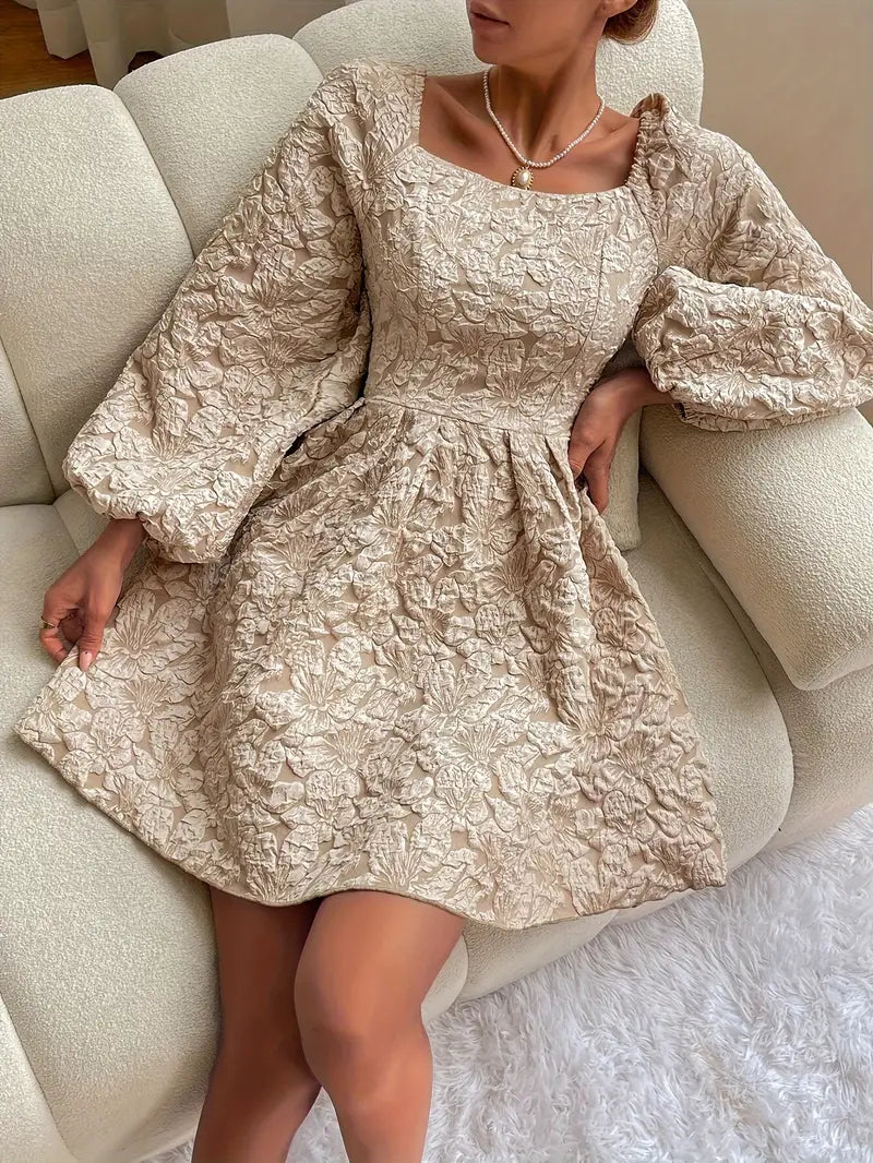 Tyra - Elegant Puff Sleeve Dress with Floral Embroidery