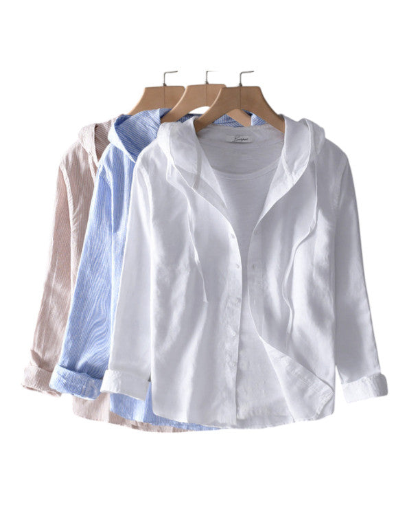 Lilac - Stylish Linen Hoodie Blouse for Effortless Summer Fashion