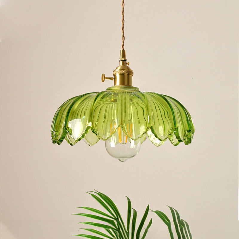 KindleGlo - Vintage Glazed Floral Hanging Lamp in Amber and Green
