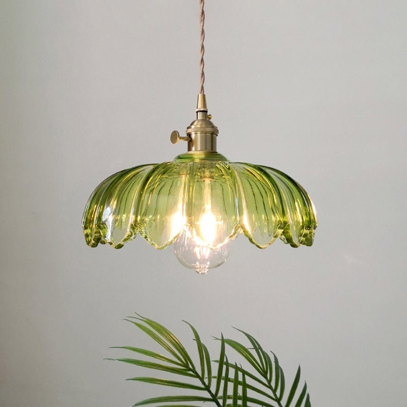 Evorra - Vintage Glass Flower Pendant Lamp With Green Amber Glass