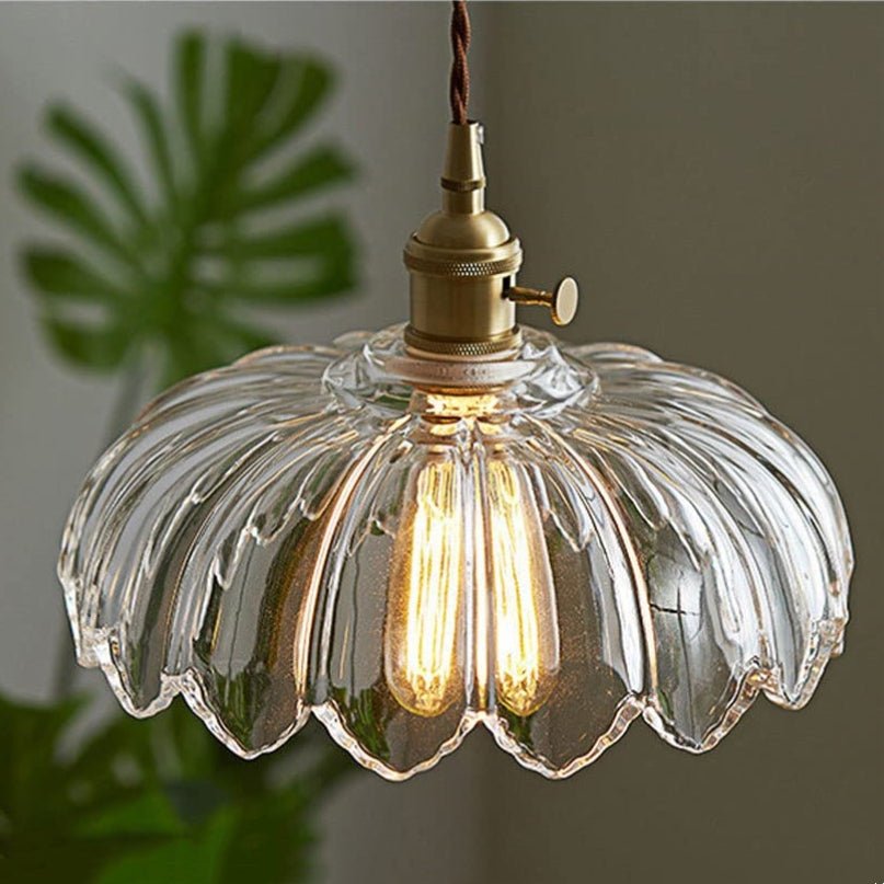 Evorra - Vintage Glass Flower Pendant Lamp With Green Amber Glass