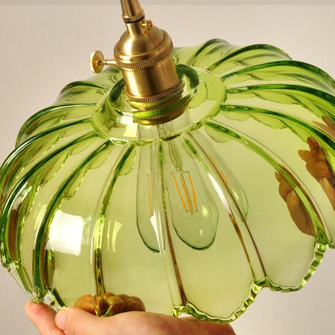 KindleGlo - Vintage Glazed Floral Hanging Lamp in Amber and Green