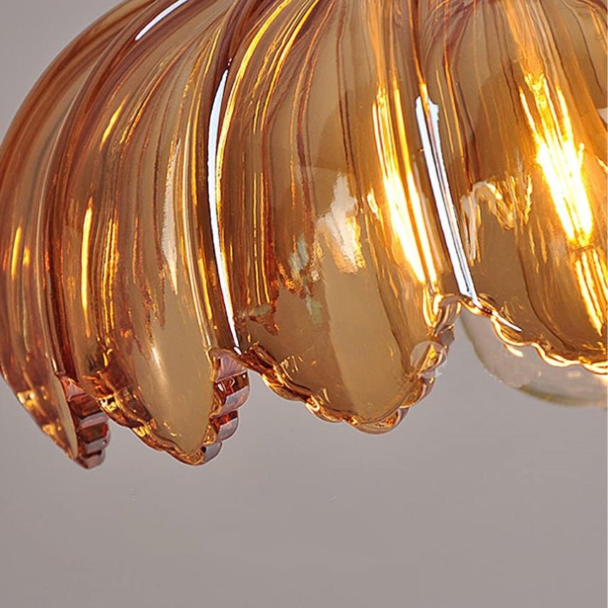 Evorra - Vintage Glass Flower Pendant Lamp With Green Amber Glass