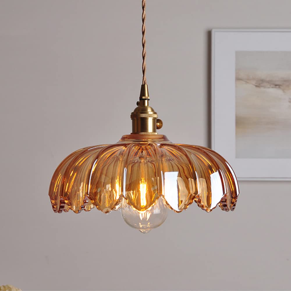 Evorra - Vintage Glass Flower Pendant Lamp With Green Amber Glass