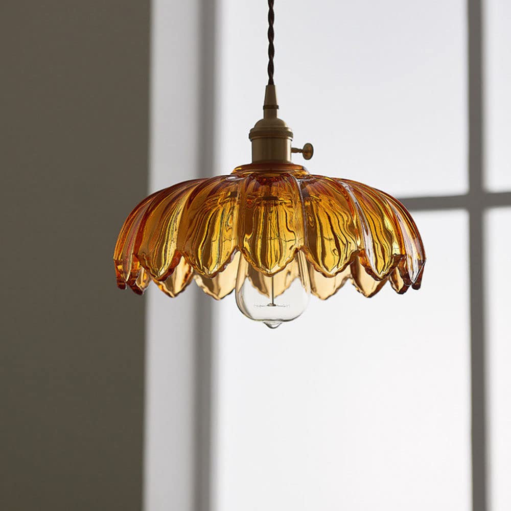 Evorra - Vintage Glass Flower Pendant Lamp With Green Amber Glass