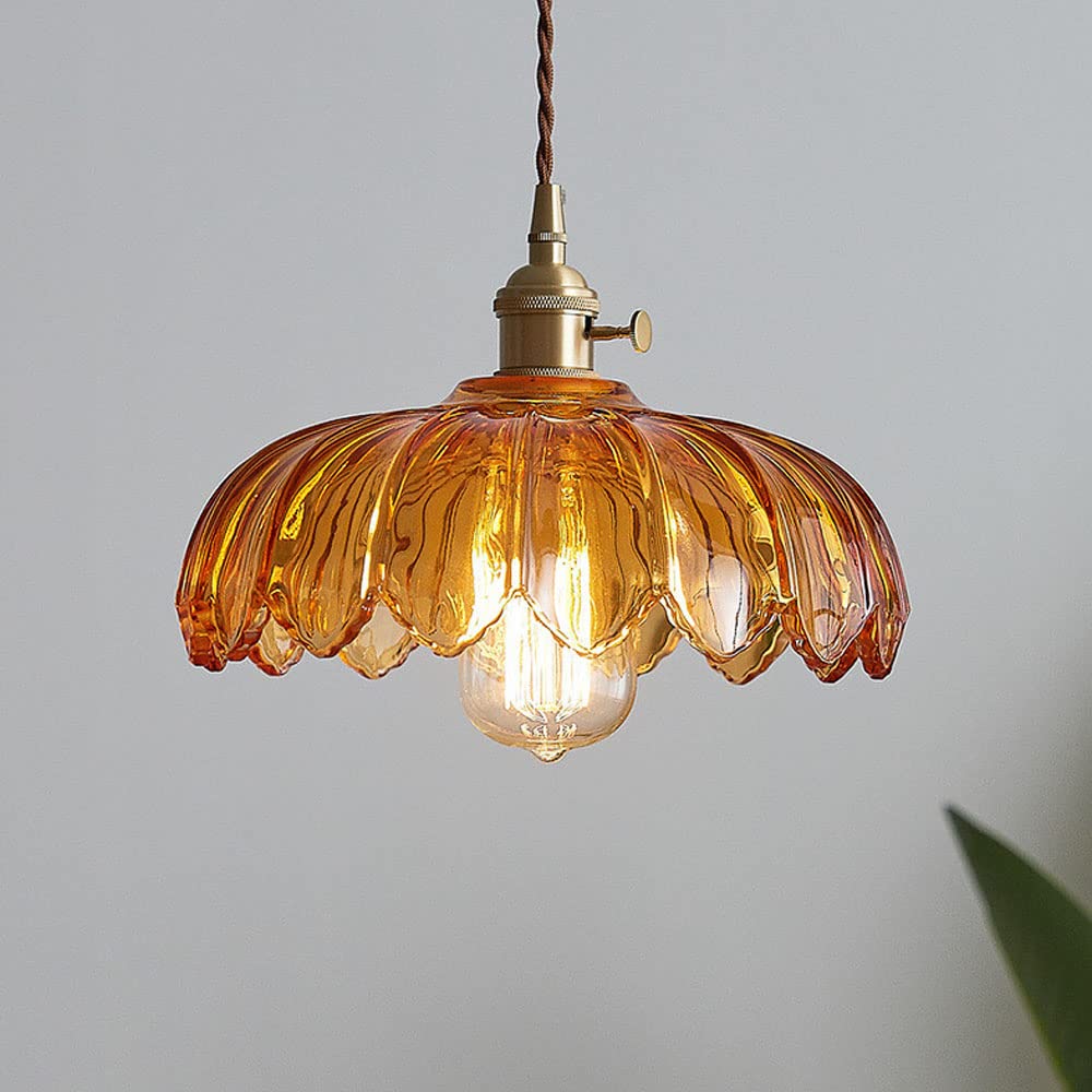Evorra - Vintage Glass Flower Pendant Lamp With Green Amber Glass