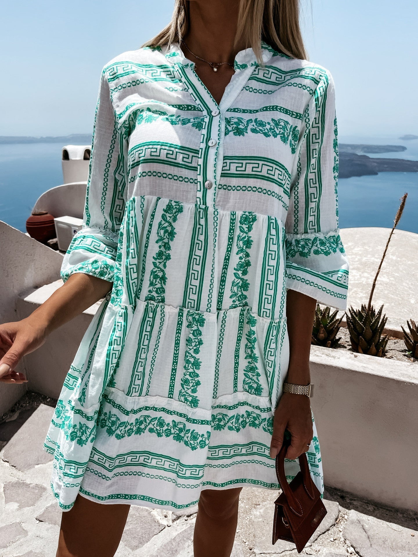 Viviana - Beautiful Airy Boho Ruffle Dress with Cheerful Pattern for Summer