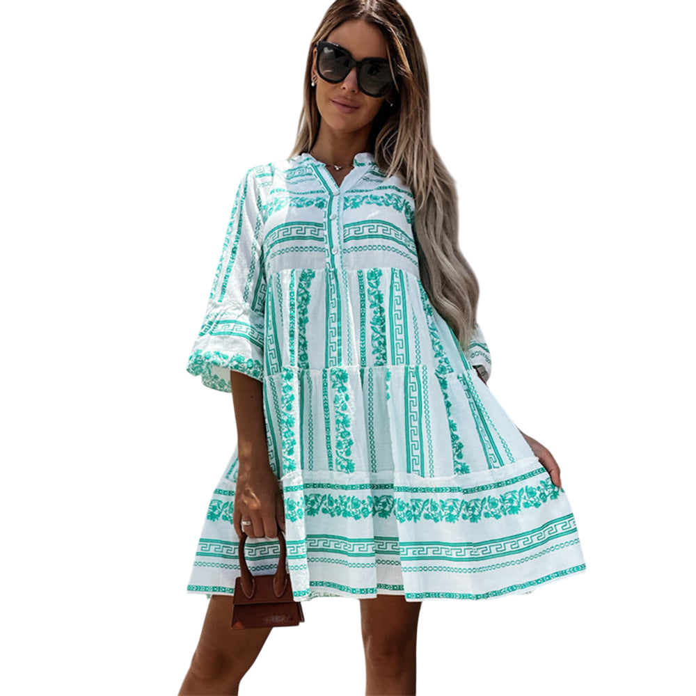 Viviana - Beautiful Airy Boho Ruffle Dress with Cheerful Pattern for Summer