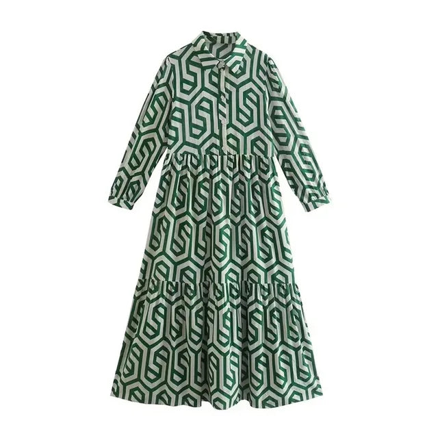 Chloe - Stylish Long-Sleeved Dress with Geometric Pattern