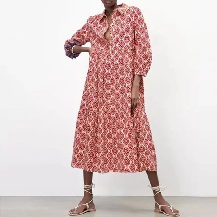 Chloe - Stylish Long-Sleeved Dress with Geometric Pattern