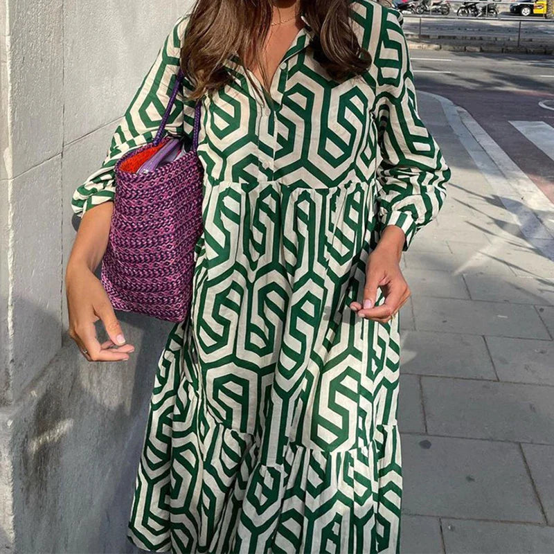 Chloe - Stylish Long-Sleeved Dress with Geometric Pattern