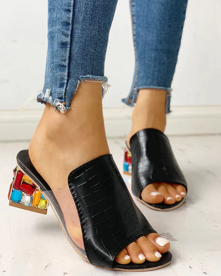 Aurora - Elegant Mules with Block Heel and Crocodile-Embossed Upper