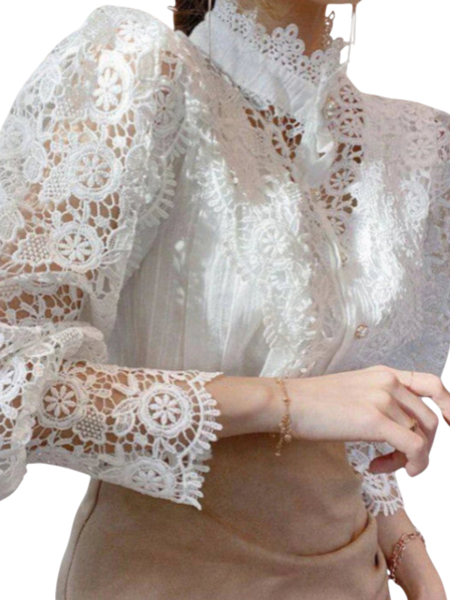 Marcie - Stylish Hollow Floral High Neck Blouse for Modern Women