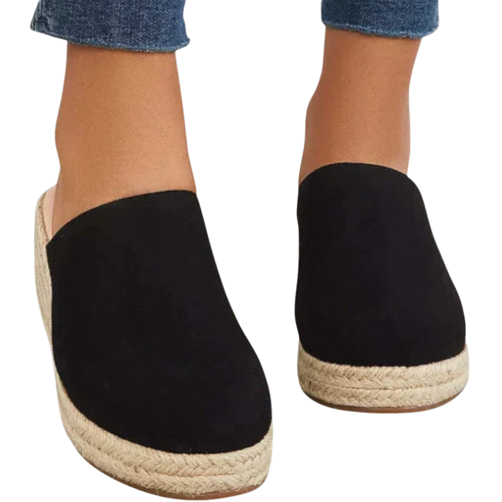 Joan - Chic Suede Espadrille Wedge Mules with Woven Jute Detail