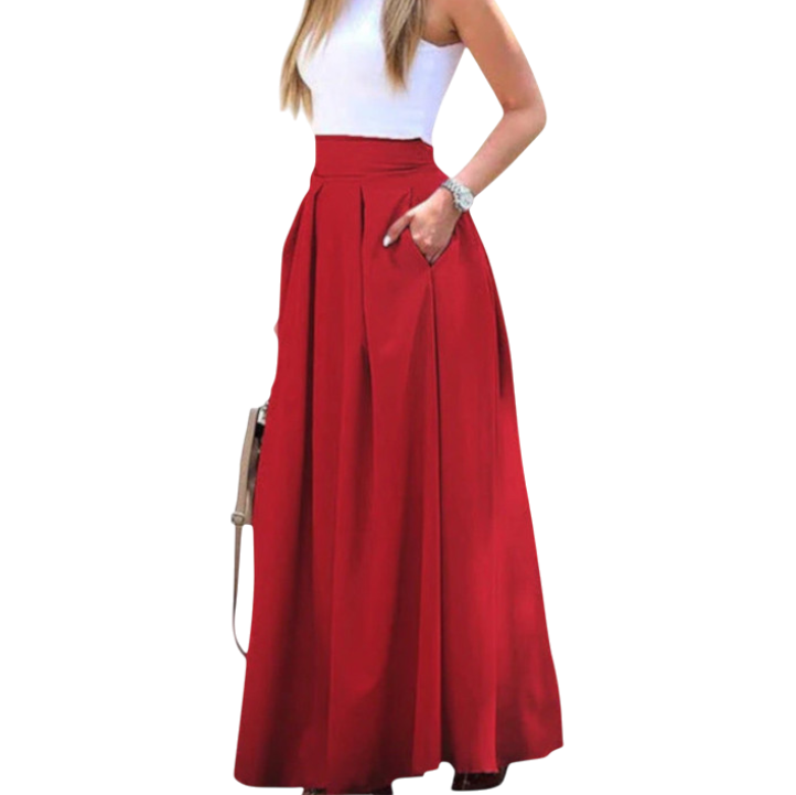 Jill - Elegant Pleated Loose Skirt with High-Waisted A-line Design