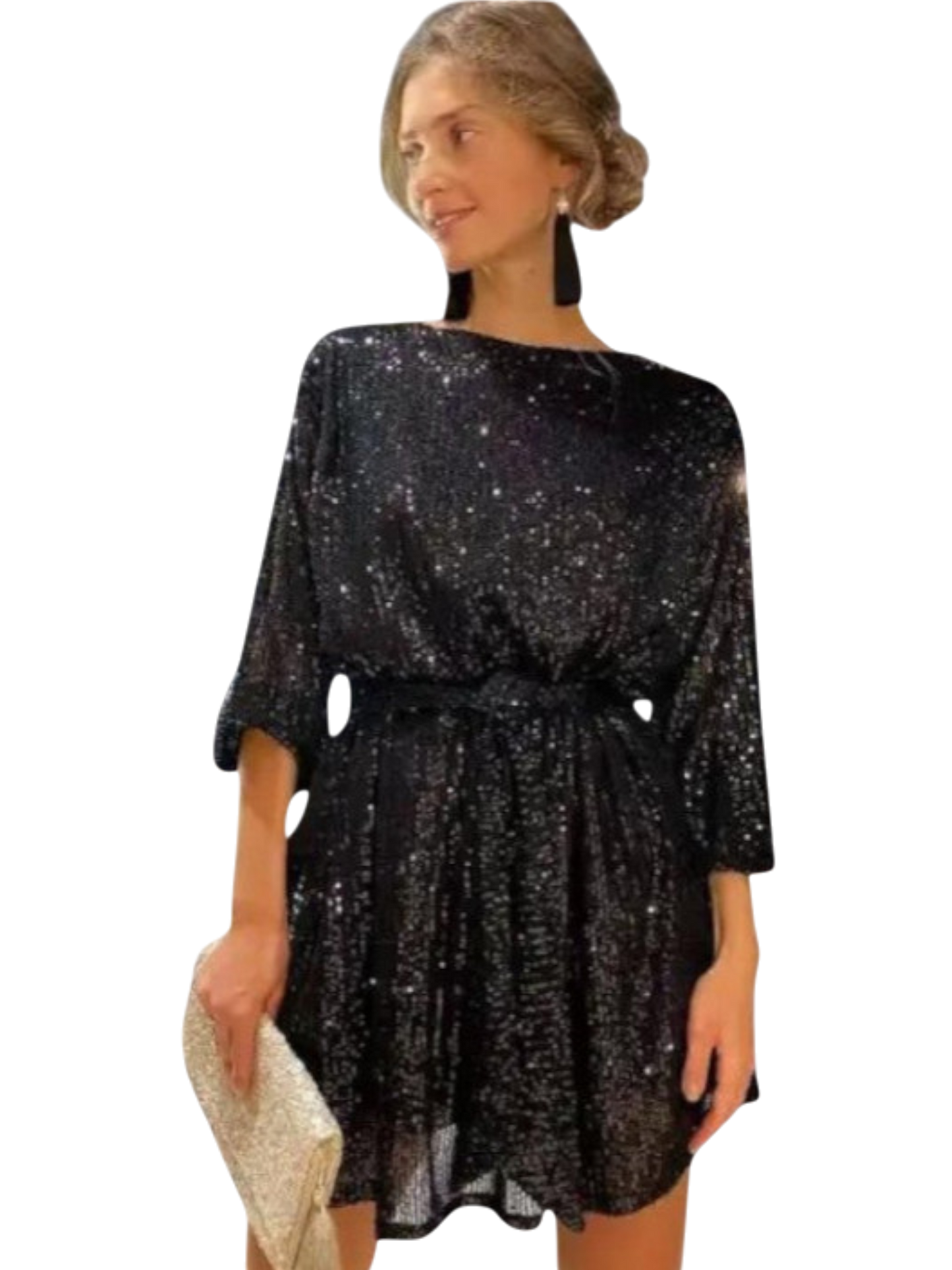 Nance - Stunning Sequin Mini Dress with Pleated Waist and Wide Sleeves