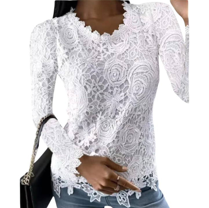 Juniper - Elegant Lace Top with Floral Pattern and Scalloped Edges