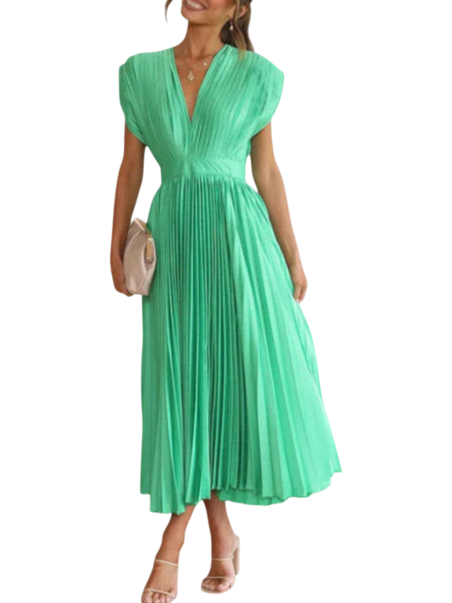 Cherry - Sophisticated Women's Maxi Dress with V-neck and Pleats
