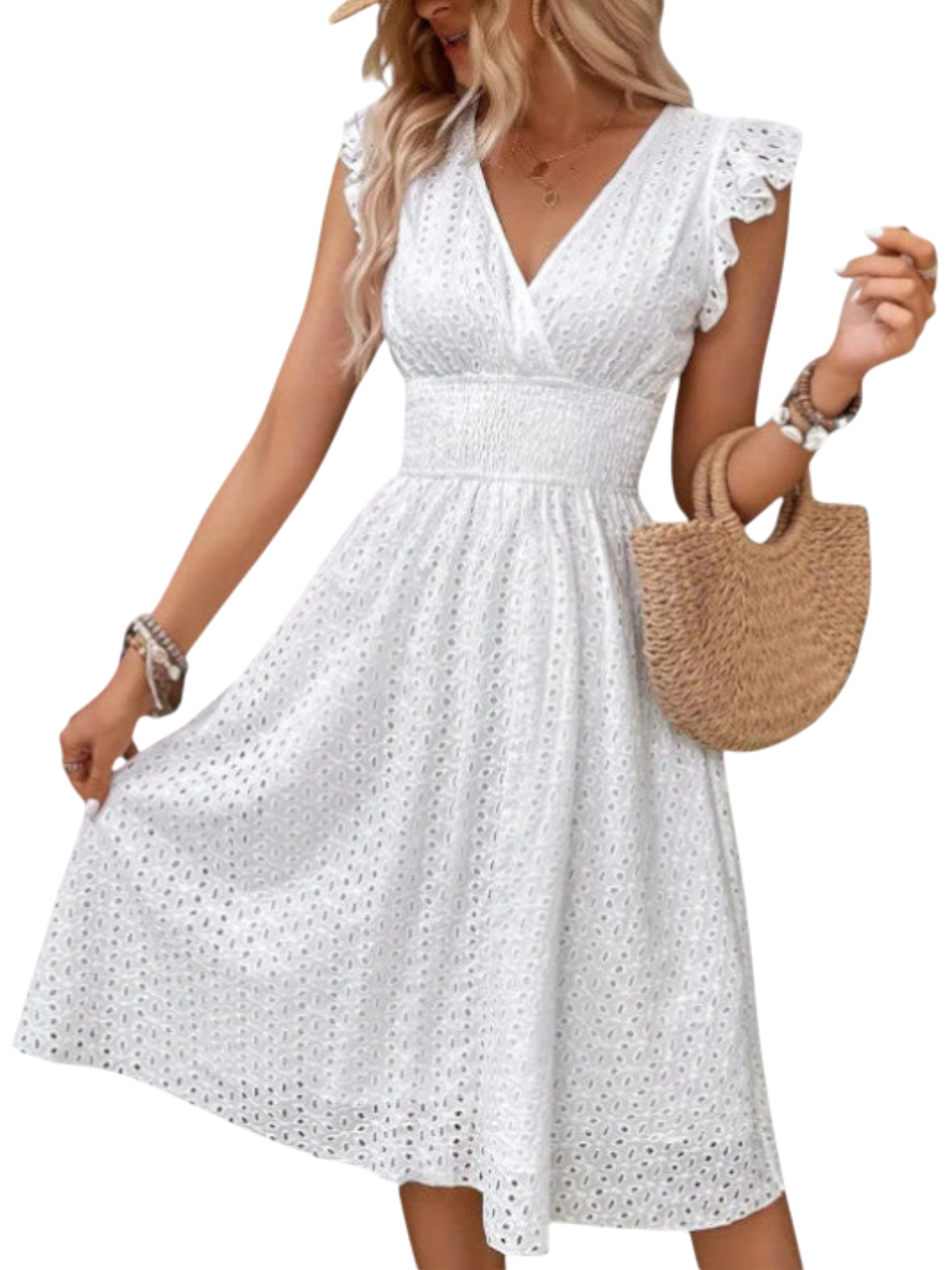 Carlie - Elegant Women's Ruffle Dress with Cinched Waist and Charming Neckline