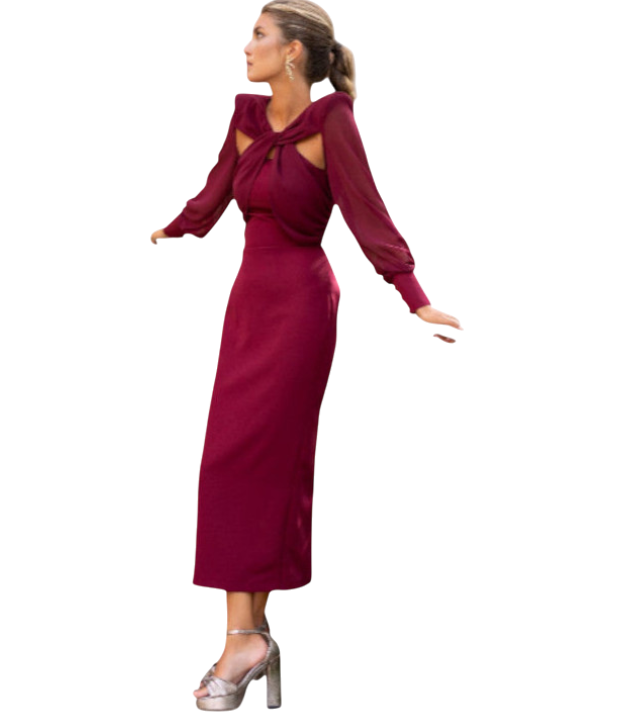 Jamie - Elegant Midi Dress with Openwork Pattern and A-line Shape