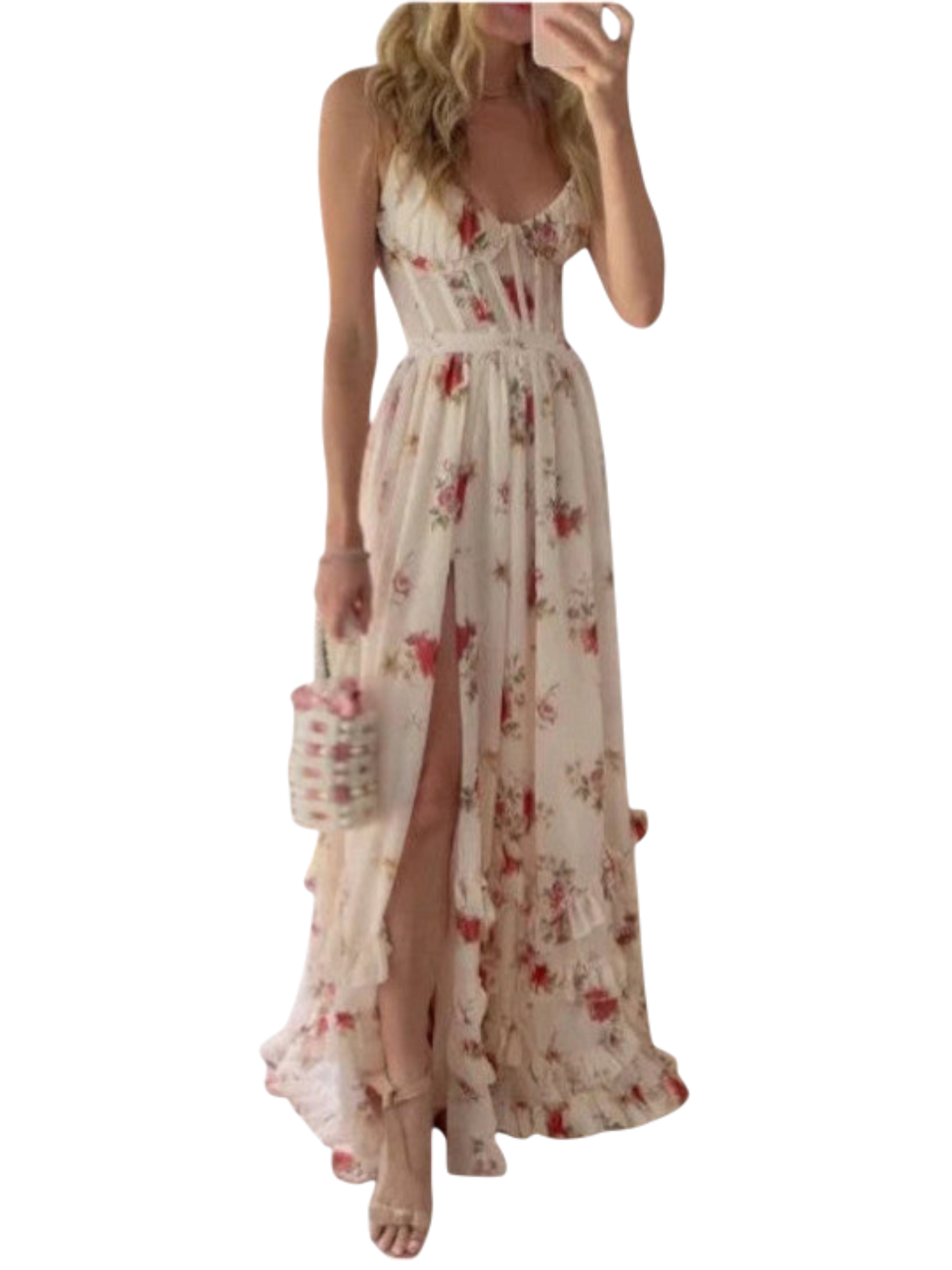 Buffy - Elegant Floral Maxi Dress with Ruffle Details
