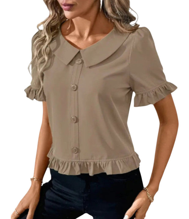 Diana - Elegant Blouse with Ruffle Trim and Button Front