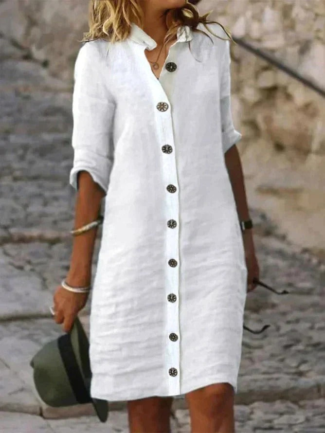 Margot - Lightweight Button Front Summer Dress With Pockets
