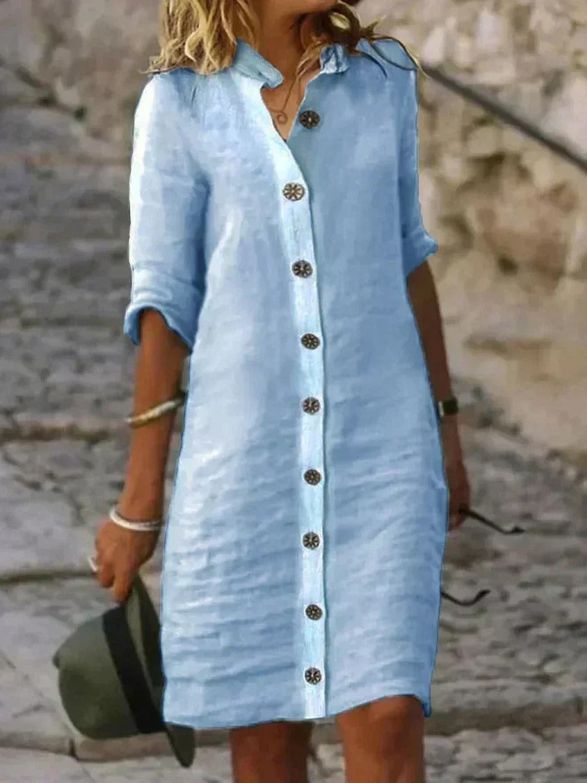 Margot - Lightweight Button Front Summer Dress With Pockets