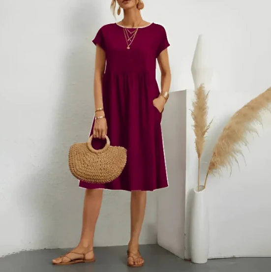 Laurel - Elegant Women's Midi Dress with Short Sleeves