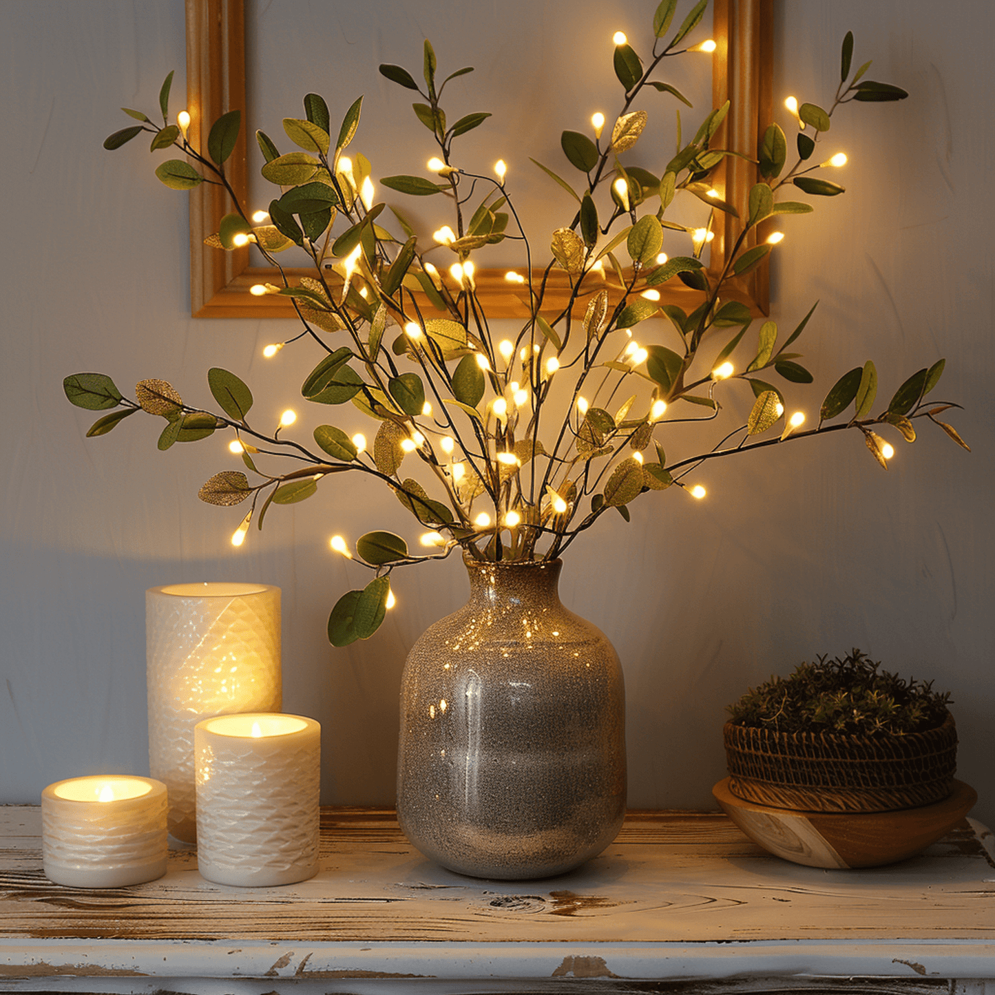 Vioren - Fairy Light Olive Twig Branch for Home Decor With Twinkling